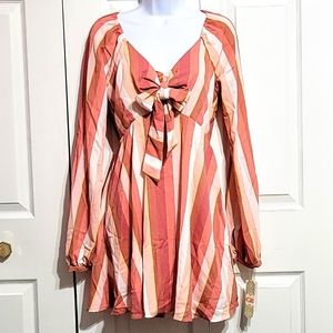 NWT Gianni Bini Long Sleeve Dress Flowey Pastel Striped Coral Peach Pink…